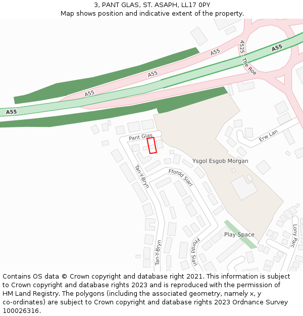 3, PANT GLAS, ST. ASAPH, LL17 0PY: Location map and indicative extent of plot