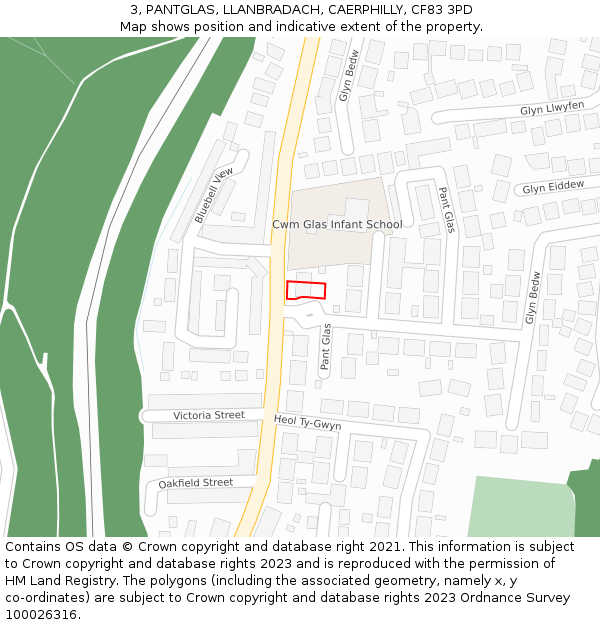 3, PANTGLAS, LLANBRADACH, CAERPHILLY, CF83 3PD: Location map and indicative extent of plot