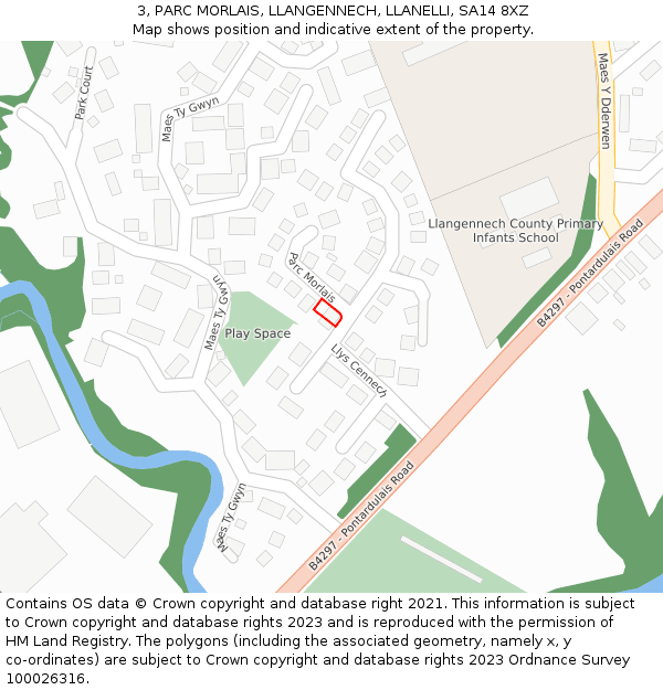 3, PARC MORLAIS, LLANGENNECH, LLANELLI, SA14 8XZ: Location map and indicative extent of plot