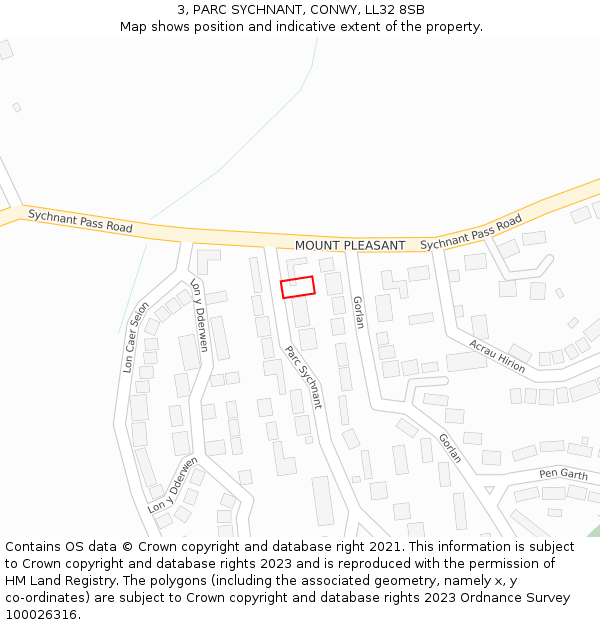 3, PARC SYCHNANT, CONWY, LL32 8SB: Location map and indicative extent of plot