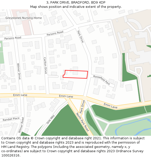 3, PARK DRIVE, BRADFORD, BD9 4DP: Location map and indicative extent of plot