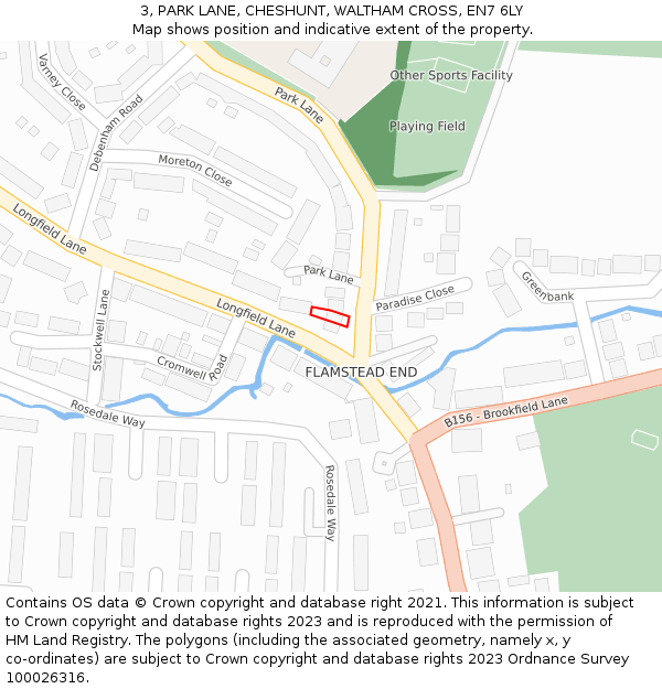 3, PARK LANE, CHESHUNT, WALTHAM CROSS, EN7 6LY: Location map and indicative extent of plot
