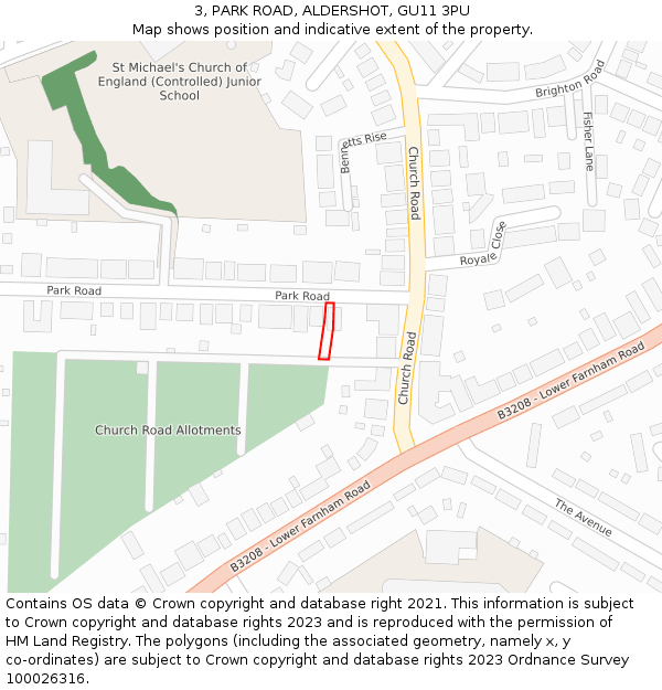 3, PARK ROAD, ALDERSHOT, GU11 3PU: Location map and indicative extent of plot