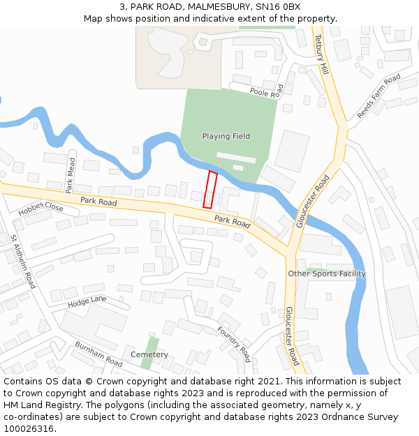 3, PARK ROAD, MALMESBURY, SN16 0BX: Location map and indicative extent of plot