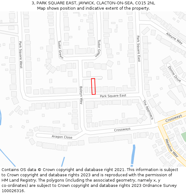 3, PARK SQUARE EAST, JAYWICK, CLACTON-ON-SEA, CO15 2NL: Location map and indicative extent of plot