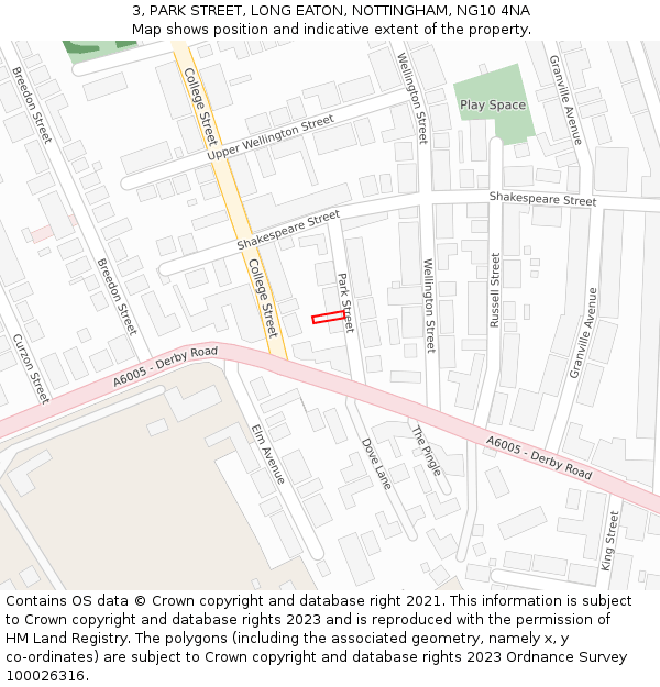 3, PARK STREET, LONG EATON, NOTTINGHAM, NG10 4NA: Location map and indicative extent of plot