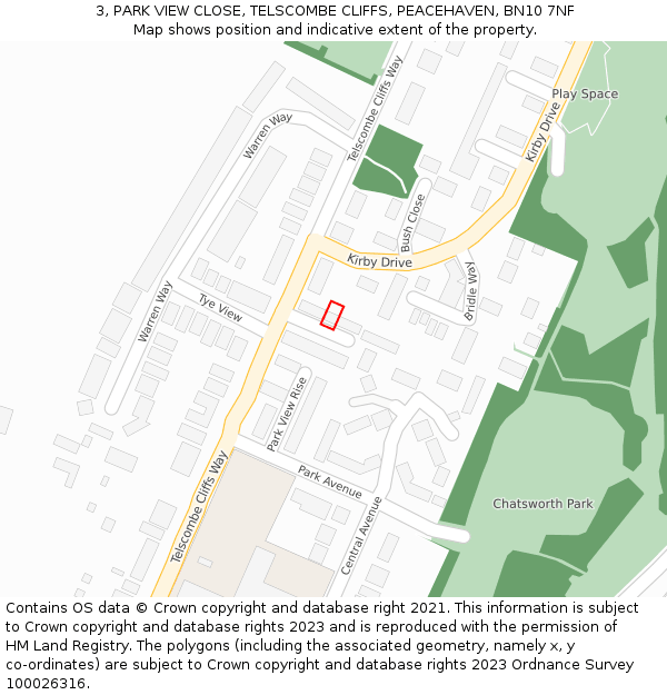 3, PARK VIEW CLOSE, TELSCOMBE CLIFFS, PEACEHAVEN, BN10 7NF: Location map and indicative extent of plot