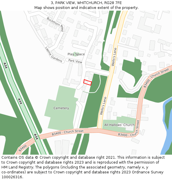 3, PARK VIEW, WHITCHURCH, RG28 7FE: Location map and indicative extent of plot