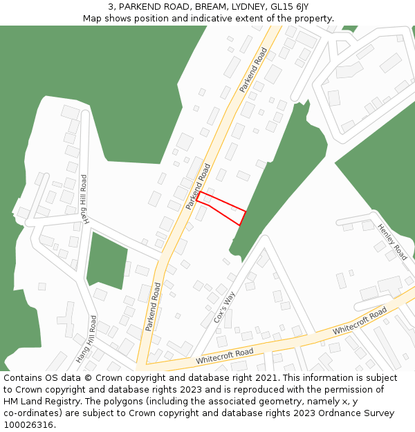 3, PARKEND ROAD, BREAM, LYDNEY, GL15 6JY: Location map and indicative extent of plot