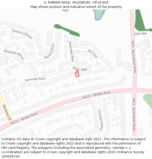 3, PARKER WALK, AYLESBURY, HP19 9XS: Location map and indicative extent of plot