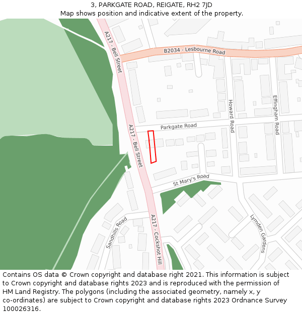 3, PARKGATE ROAD, REIGATE, RH2 7JD: Location map and indicative extent of plot