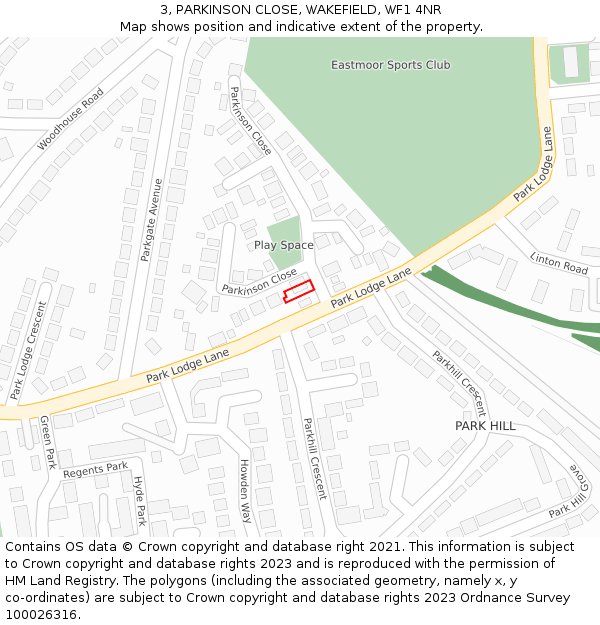 3, PARKINSON CLOSE, WAKEFIELD, WF1 4NR: Location map and indicative extent of plot