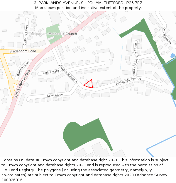 3, PARKLANDS AVENUE, SHIPDHAM, THETFORD, IP25 7PZ: Location map and indicative extent of plot