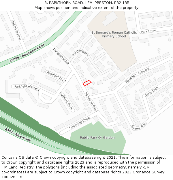 3, PARKTHORN ROAD, LEA, PRESTON, PR2 1RB: Location map and indicative extent of plot