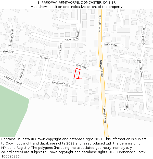 3, PARKWAY, ARMTHORPE, DONCASTER, DN3 3RJ: Location map and indicative extent of plot