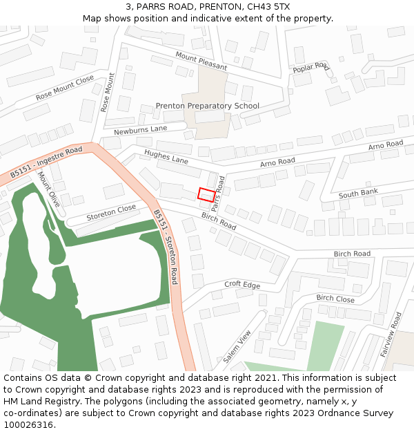 3, PARRS ROAD, PRENTON, CH43 5TX: Location map and indicative extent of plot