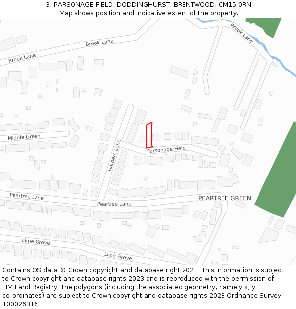 3, PARSONAGE FIELD, DODDINGHURST, BRENTWOOD, CM15 0RN: Location map and indicative extent of plot