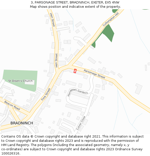 3, PARSONAGE STREET, BRADNINCH, EXETER, EX5 4NW: Location map and indicative extent of plot