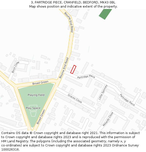 3, PARTRIDGE PIECE, CRANFIELD, BEDFORD, MK43 0BL: Location map and indicative extent of plot