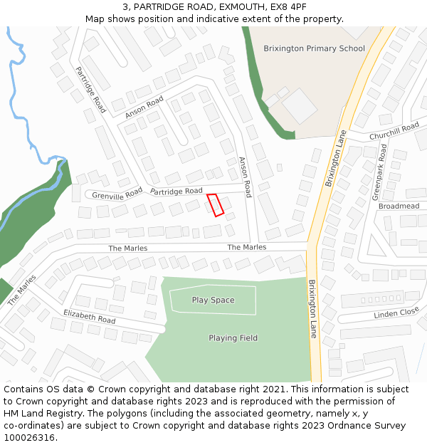 3, PARTRIDGE ROAD, EXMOUTH, EX8 4PF: Location map and indicative extent of plot