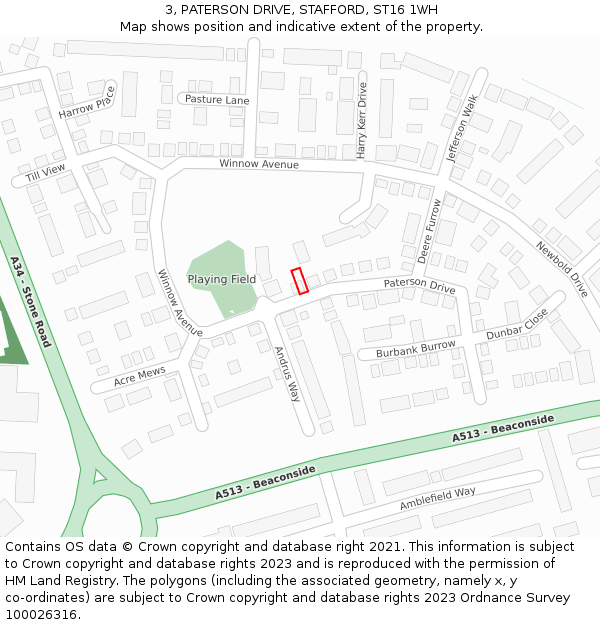 3, PATERSON DRIVE, STAFFORD, ST16 1WH: Location map and indicative extent of plot