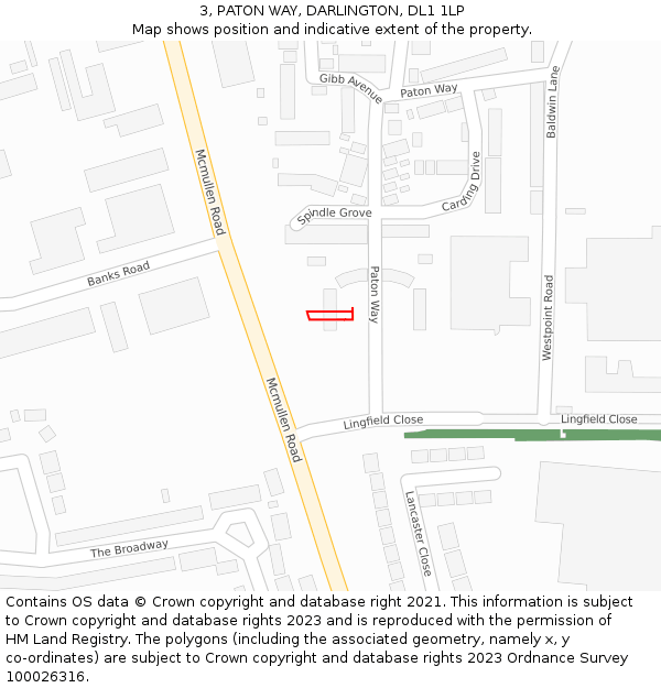 3, PATON WAY, DARLINGTON, DL1 1LP: Location map and indicative extent of plot