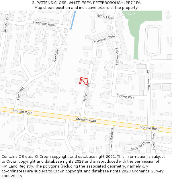 3, PATTENS CLOSE, WHITTLESEY, PETERBOROUGH, PE7 1FA: Location map and indicative extent of plot