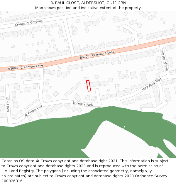 3, PAUL CLOSE, ALDERSHOT, GU11 3BN: Location map and indicative extent of plot