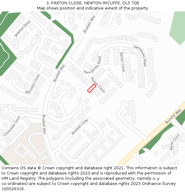 3, PAXTON CLOSE, NEWTON AYCLIFFE, DL5 7QE: Location map and indicative extent of plot