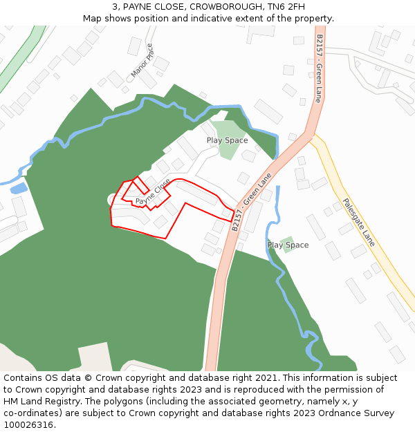 3, PAYNE CLOSE, CROWBOROUGH, TN6 2FH: Location map and indicative extent of plot