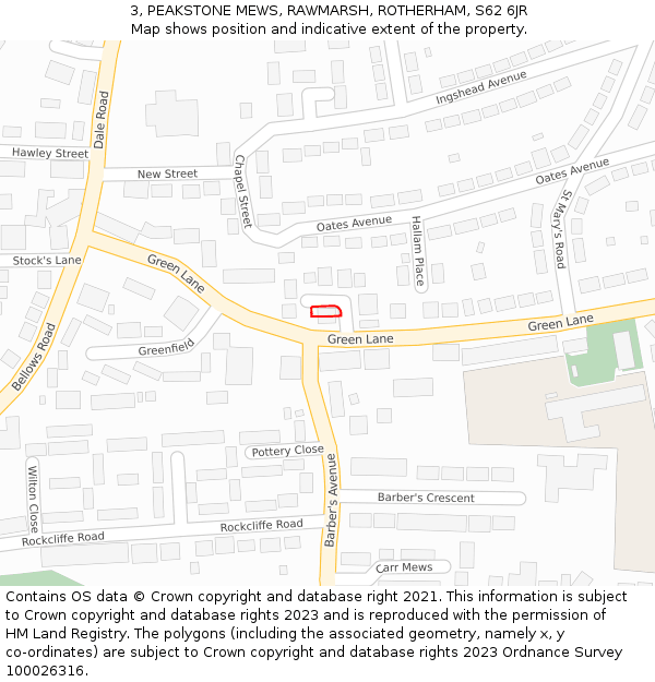 3, PEAKSTONE MEWS, RAWMARSH, ROTHERHAM, S62 6JR: Location map and indicative extent of plot