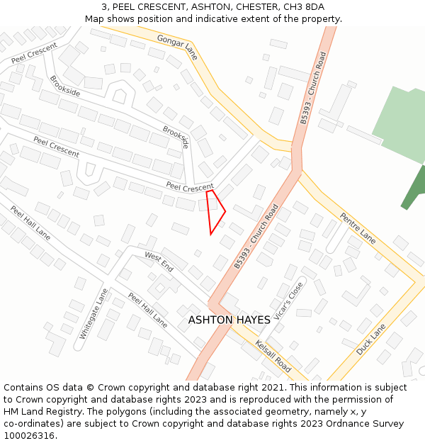 3, PEEL CRESCENT, ASHTON, CHESTER, CH3 8DA: Location map and indicative extent of plot