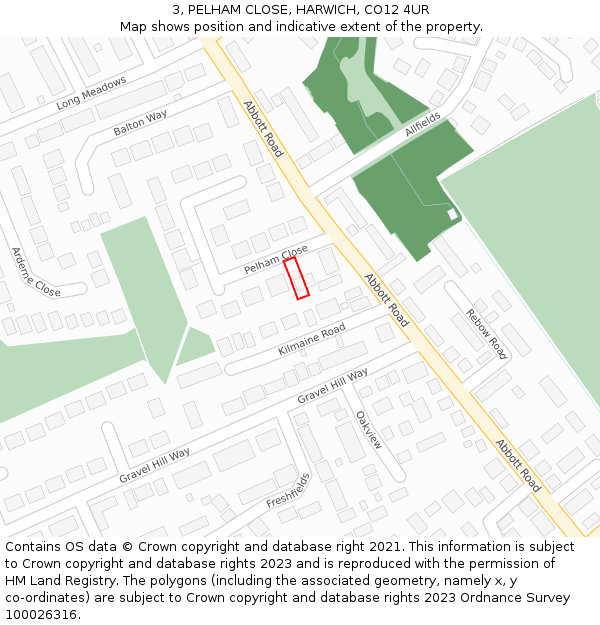 3, PELHAM CLOSE, HARWICH, CO12 4UR: Location map and indicative extent of plot