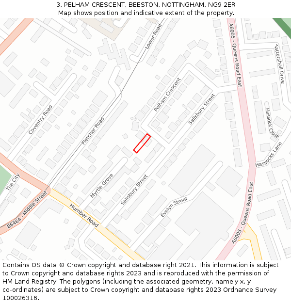 3, PELHAM CRESCENT, BEESTON, NOTTINGHAM, NG9 2ER: Location map and indicative extent of plot