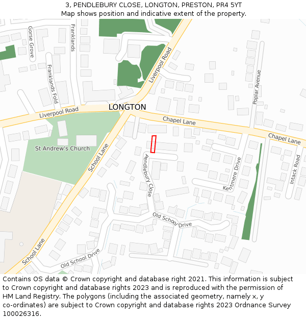 3, PENDLEBURY CLOSE, LONGTON, PRESTON, PR4 5YT: Location map and indicative extent of plot