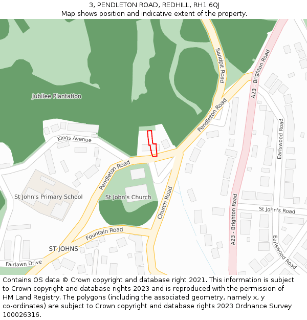 3, PENDLETON ROAD, REDHILL, RH1 6QJ: Location map and indicative extent of plot