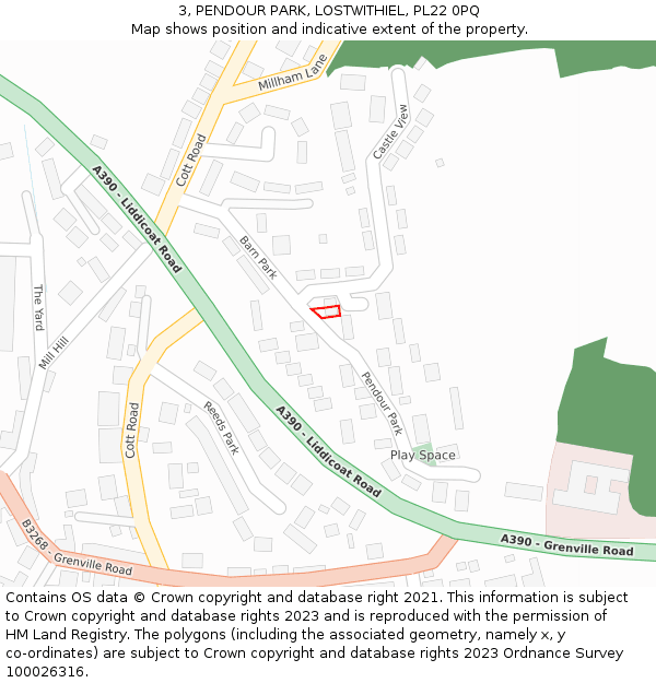 3, PENDOUR PARK, LOSTWITHIEL, PL22 0PQ: Location map and indicative extent of plot