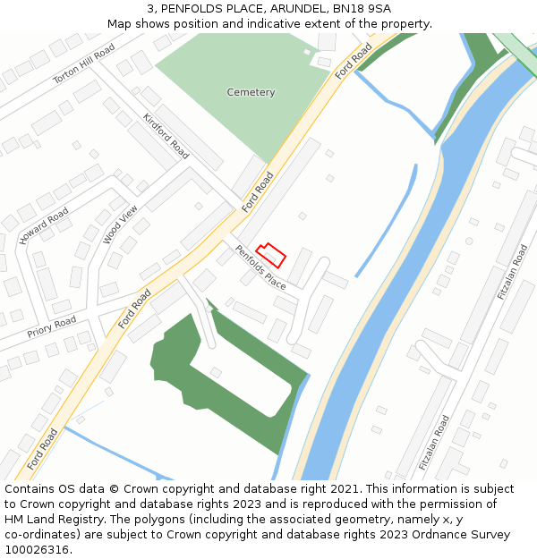 3, PENFOLDS PLACE, ARUNDEL, BN18 9SA: Location map and indicative extent of plot