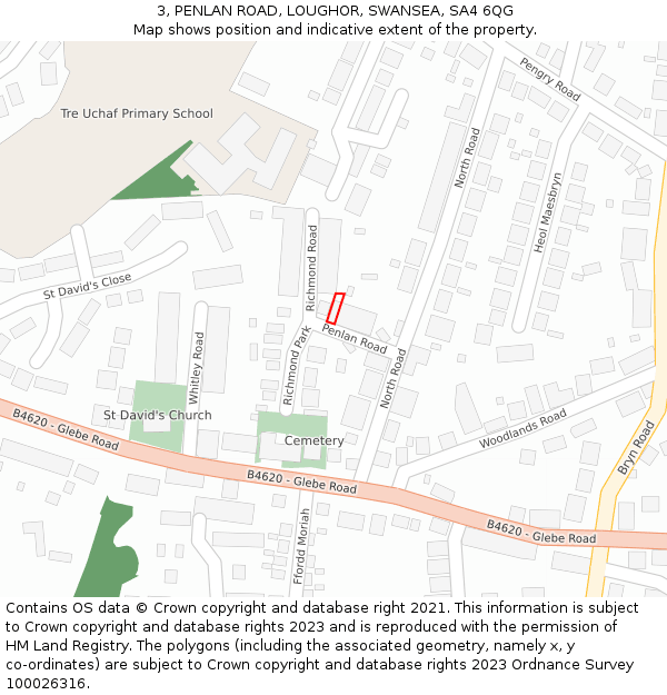 3, PENLAN ROAD, LOUGHOR, SWANSEA, SA4 6QG: Location map and indicative extent of plot