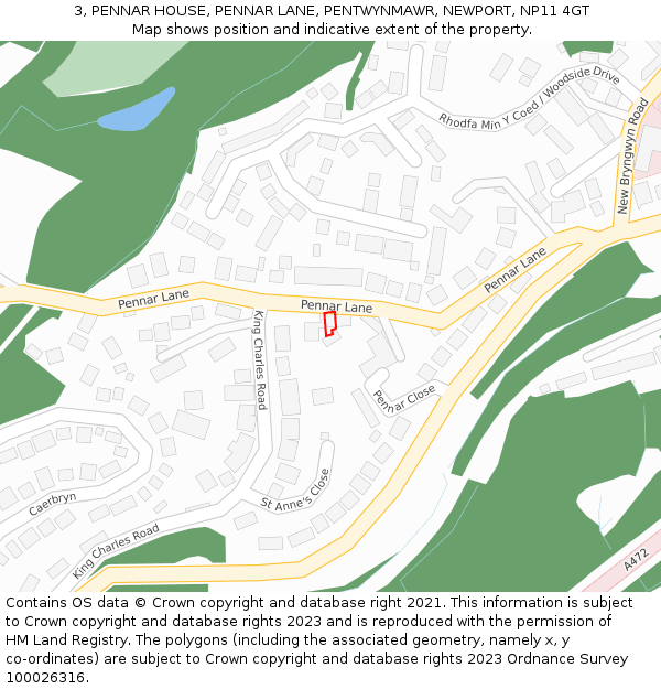 3, PENNAR HOUSE, PENNAR LANE, PENTWYNMAWR, NEWPORT, NP11 4GT: Location map and indicative extent of plot