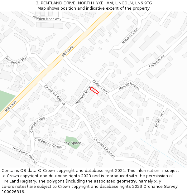 3, PENTLAND DRIVE, NORTH HYKEHAM, LINCOLN, LN6 9TG: Location map and indicative extent of plot