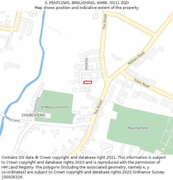 3, PENTLOWS, BRAUGHING, WARE, SG11 2QD: Location map and indicative extent of plot