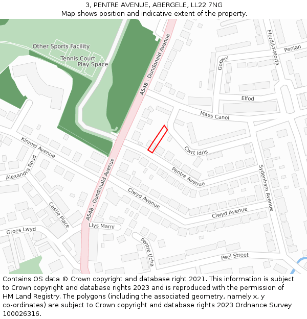 3, PENTRE AVENUE, ABERGELE, LL22 7NG: Location map and indicative extent of plot