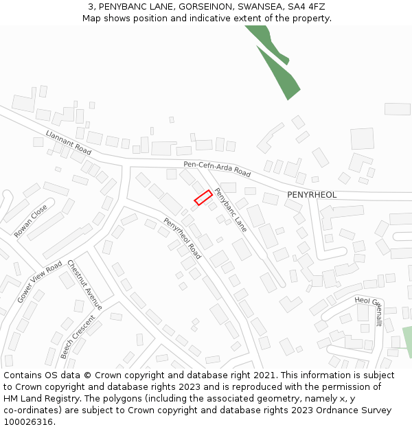 3, PENYBANC LANE, GORSEINON, SWANSEA, SA4 4FZ: Location map and indicative extent of plot