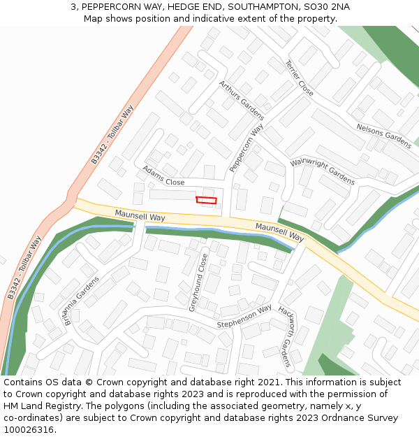 3, PEPPERCORN WAY, HEDGE END, SOUTHAMPTON, SO30 2NA: Location map and indicative extent of plot
