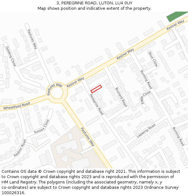 3, PEREGRINE ROAD, LUTON, LU4 0UY: Location map and indicative extent of plot