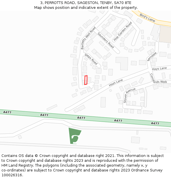 3, PERROTTS ROAD, SAGESTON, TENBY, SA70 8TE: Location map and indicative extent of plot