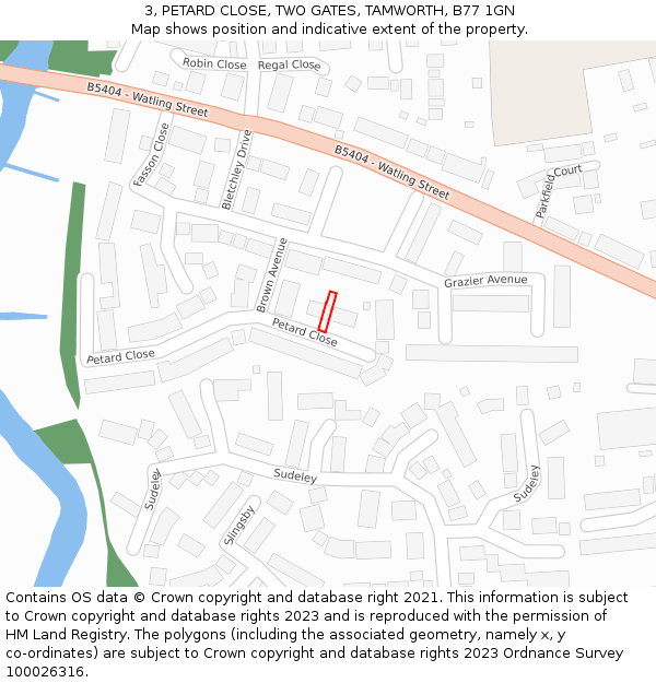 3, PETARD CLOSE, TWO GATES, TAMWORTH, B77 1GN: Location map and indicative extent of plot