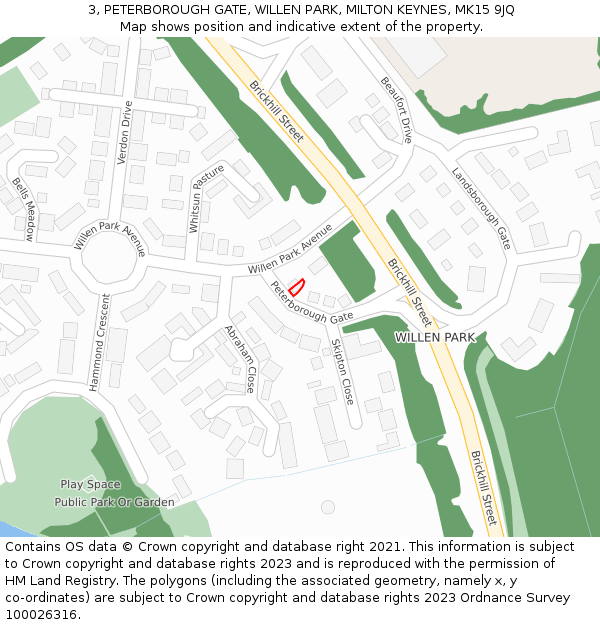 3, PETERBOROUGH GATE, WILLEN PARK, MILTON KEYNES, MK15 9JQ: Location map and indicative extent of plot