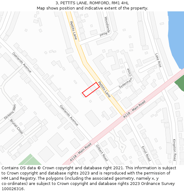 3, PETTITS LANE, ROMFORD, RM1 4HL: Location map and indicative extent of plot
